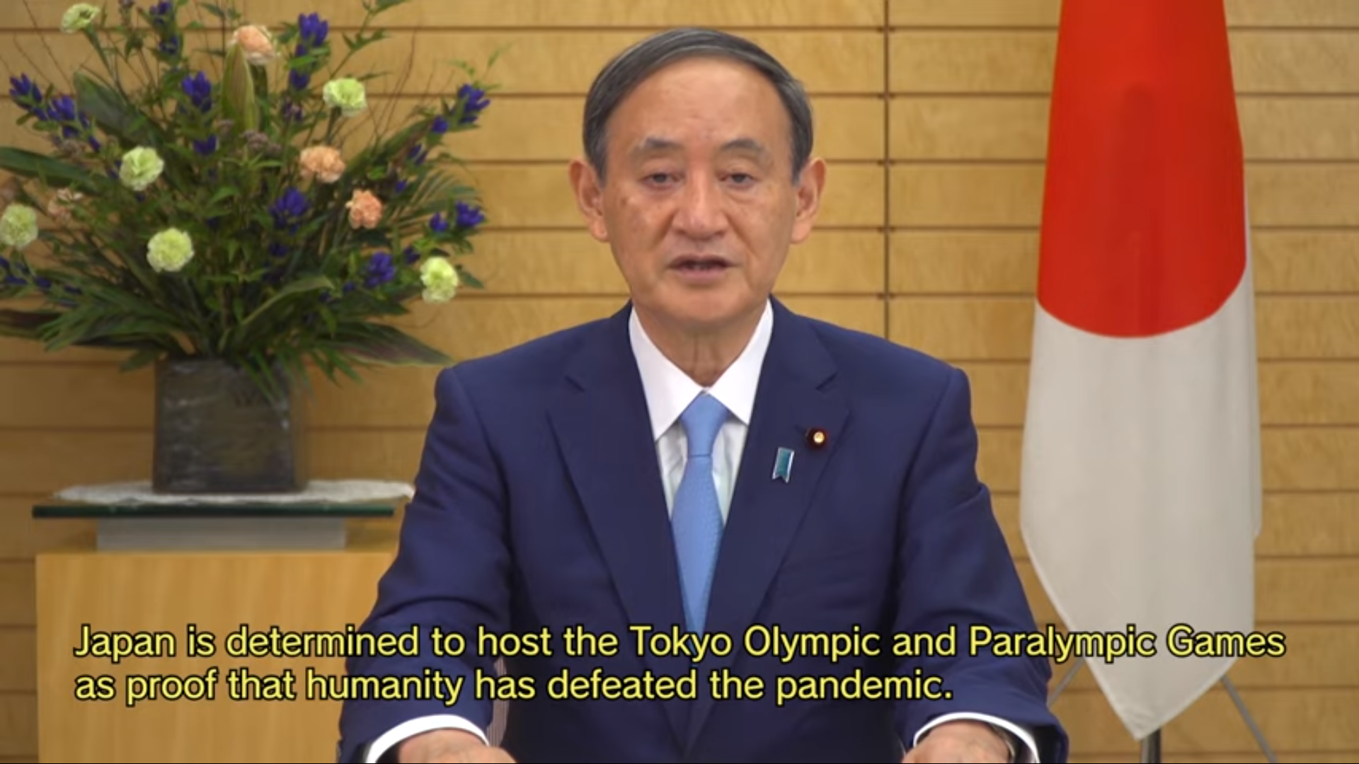Japanese Prime Minister Yoshihide Suga says the country is determined to host the Olympic and Paralympic Games next year ©YouTube