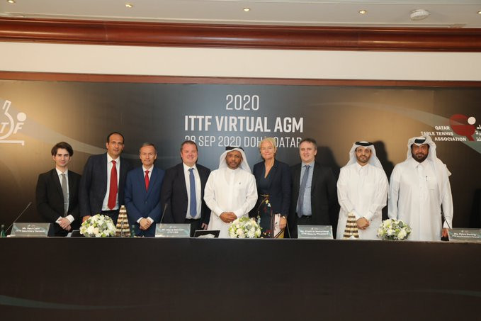 The ITTF AGM was held virtually, with some officials attending in person in Doha ©ITTF