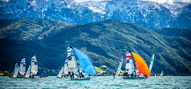 A lack of wind prevented racing on the second day of the European 49er, 49erFX and Nacra 17 Championships ©49er