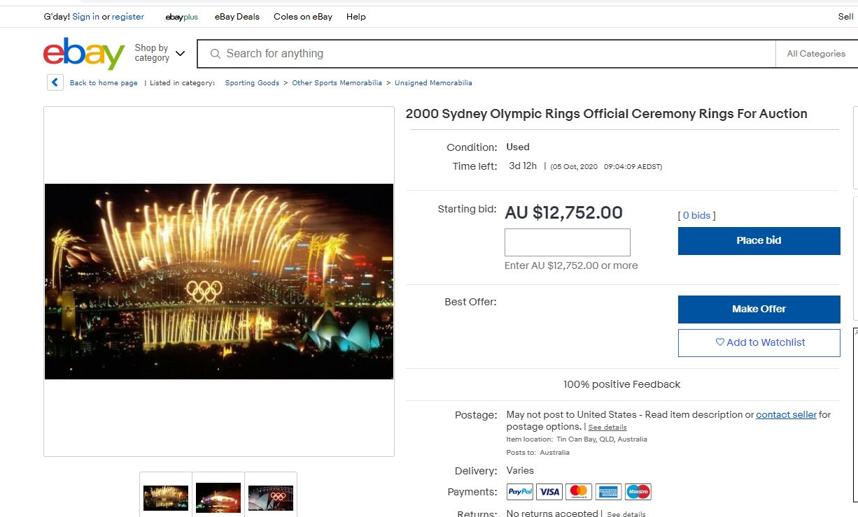 The Olympic Rings that adorned Sydney Harbour Bridge during the Games in 2000 are up for sale on eBay ©eBay