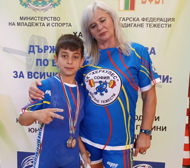 Coach Kristiana Koleva, a former international athlete, with one of her young champions at the Bulgarian Championships ©Kristiana Koleva