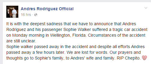 The news was announced on Rodriguez's Facebook page ©Facebook/Andres Rodriguez Official