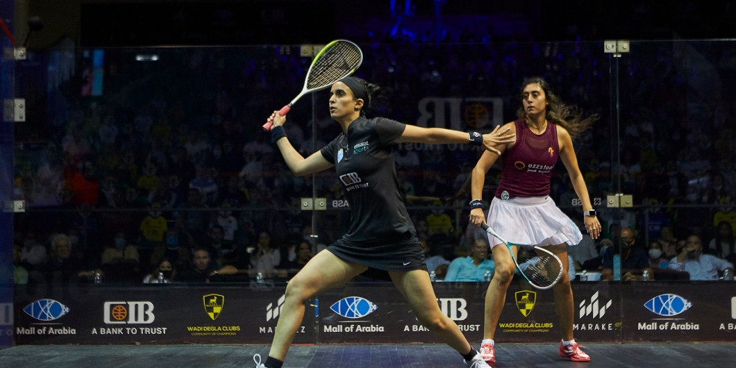 Nour El Tayeb of Egypt shocked world champion Nour El Sherbini to reach the women's final in Cairo ©PSA