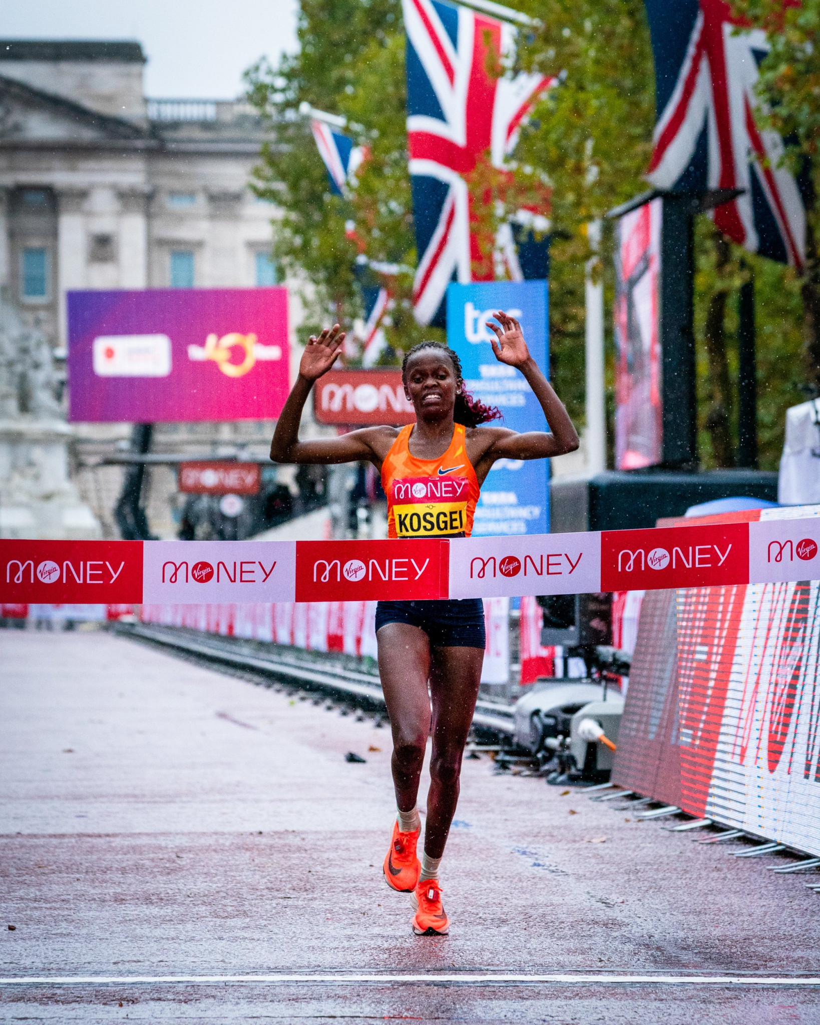 Kenya's world record holder Brigid Kosgei successfully defended her women's title at the Virgin Money London Marathon today ©Getty Images