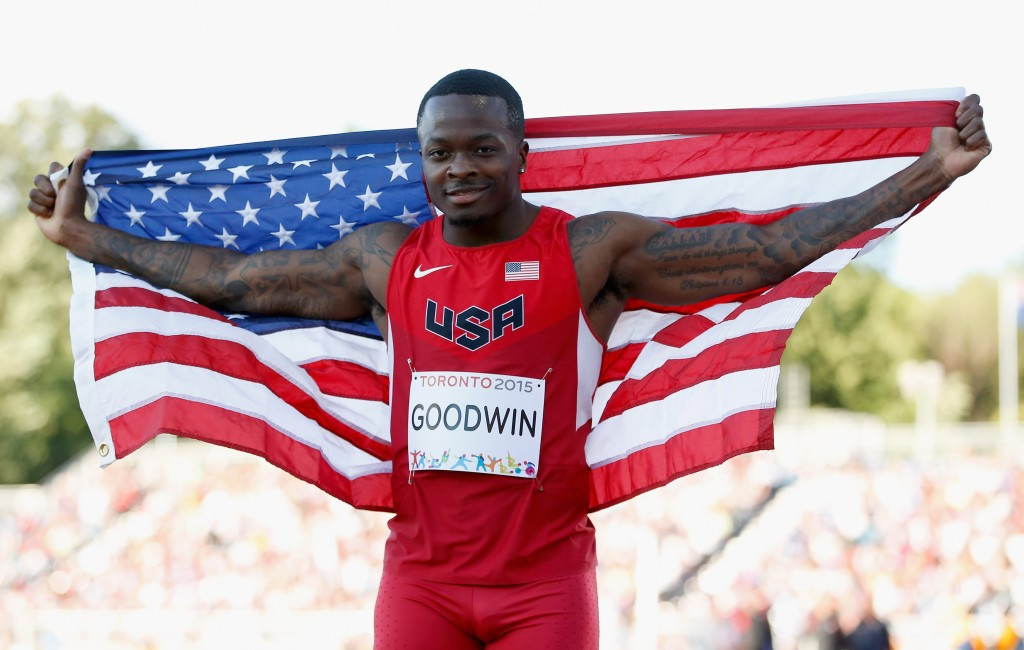 Marquise Goodwin pictured celebrating his long jump silver at the Toronto 2015 Pan American Games ©Getty Images