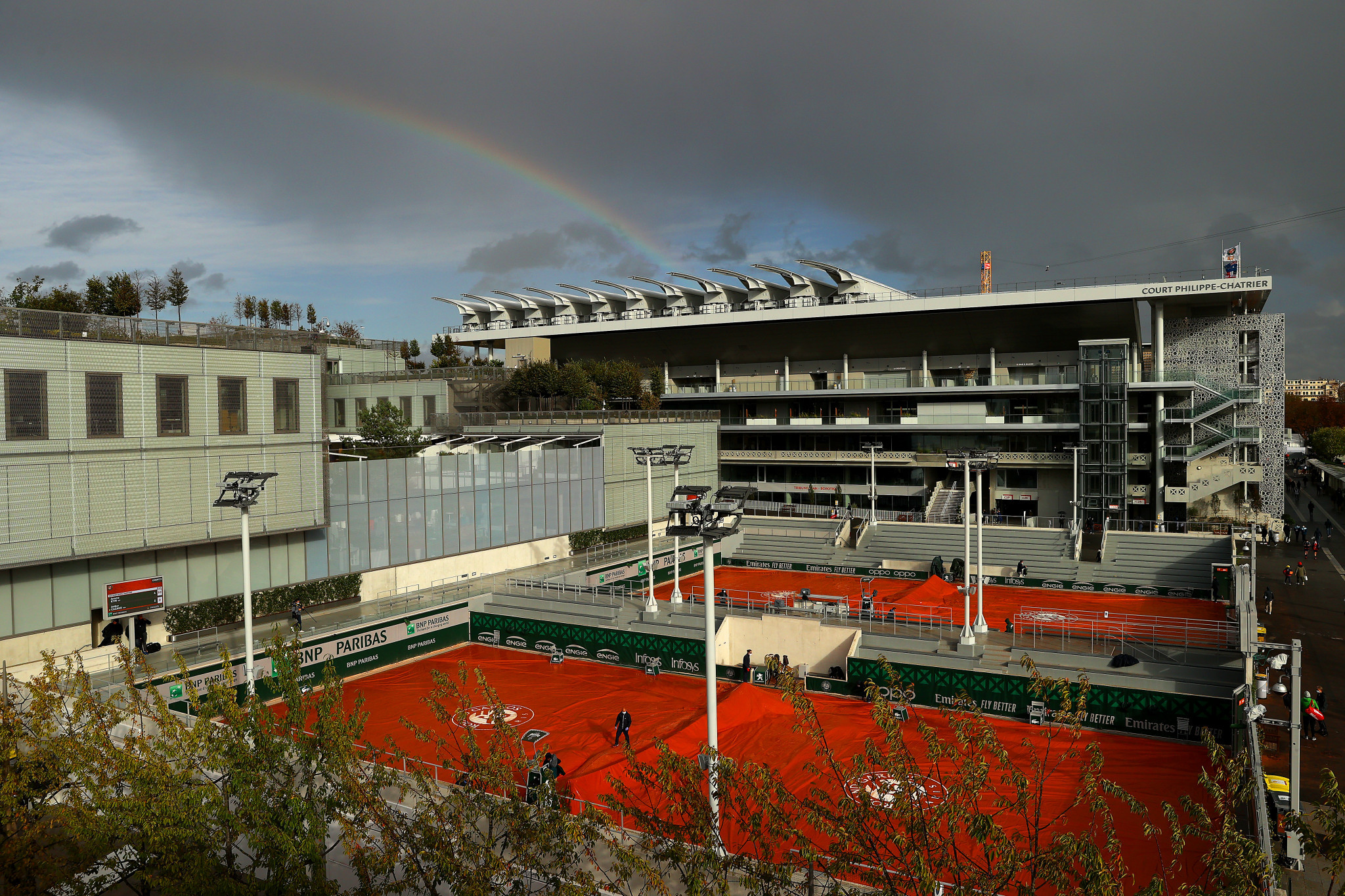 On a variable day of weather, a rainbow could be seen over the Roland Garros complex ©Getty Images