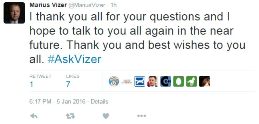 Marius Vizer ending today's question and answer session on Twitter ©Twitter