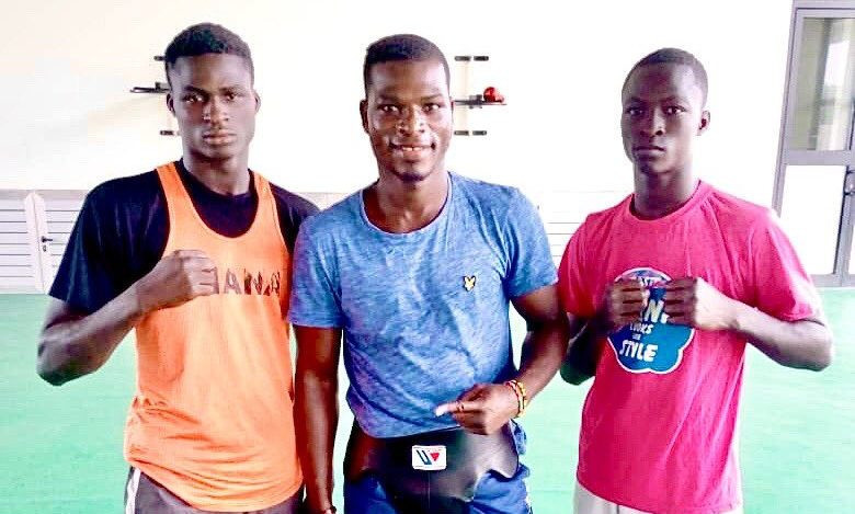 John Commey, left, had been training with Richard Commey, the former IBF lightweight champion, centre, in preparation for the 2023 African Games in Ghana ©Twitter