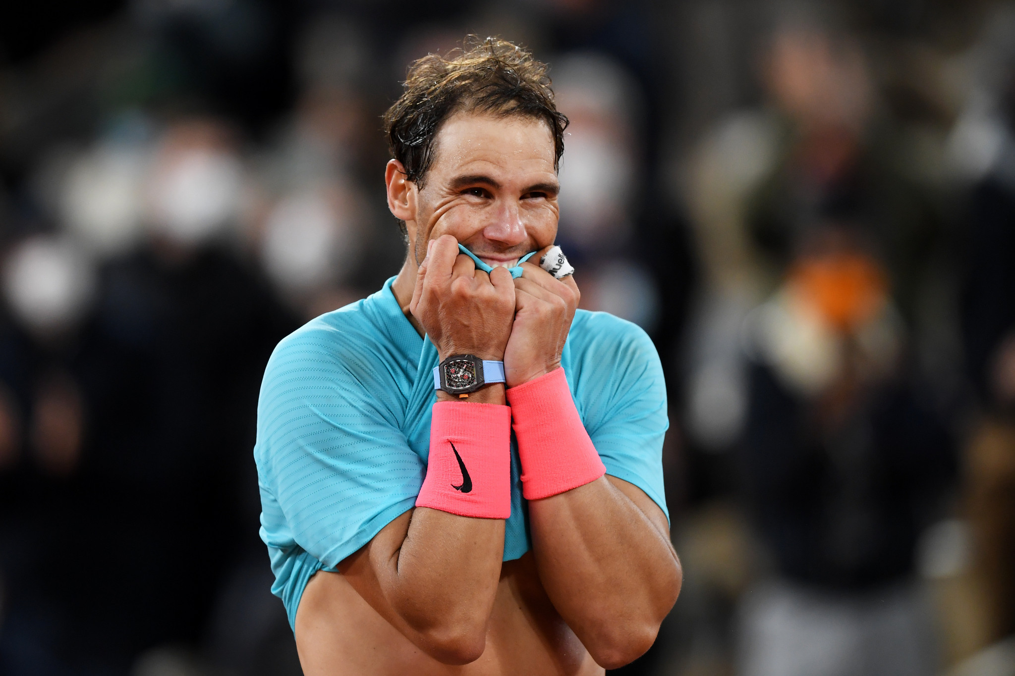 Spain's Nadal celebrates after winning his record-extended 13th French Open title ©Getty Images