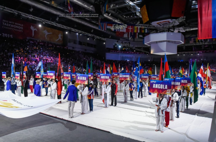 Flagbearers from every nation participating in the Championships featured at the Opening Ceremony ©WTF
