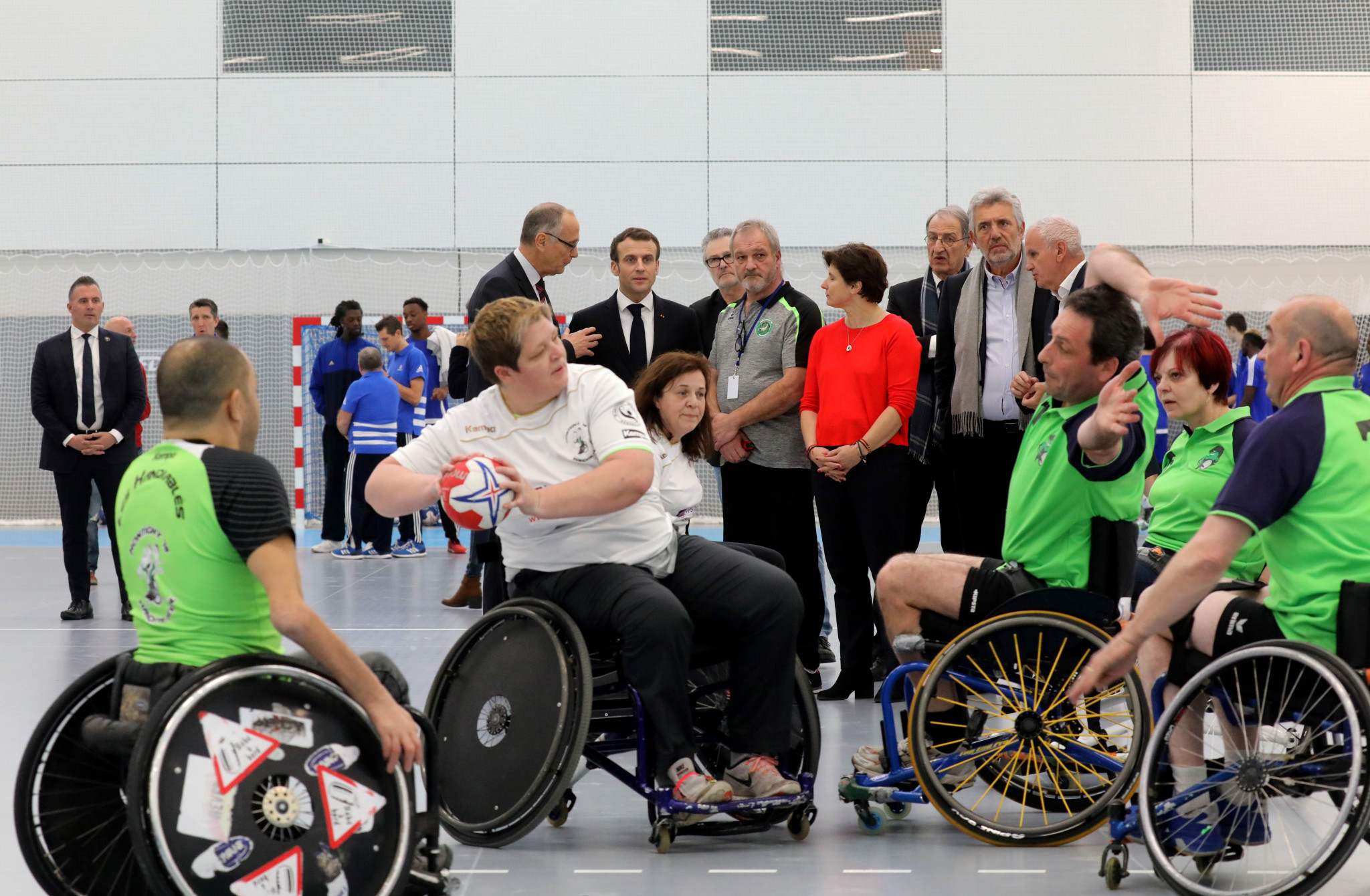A wheelchair handball team in action during the inauguration of a new handball stadium in Creteil in France last year ©Getty Images