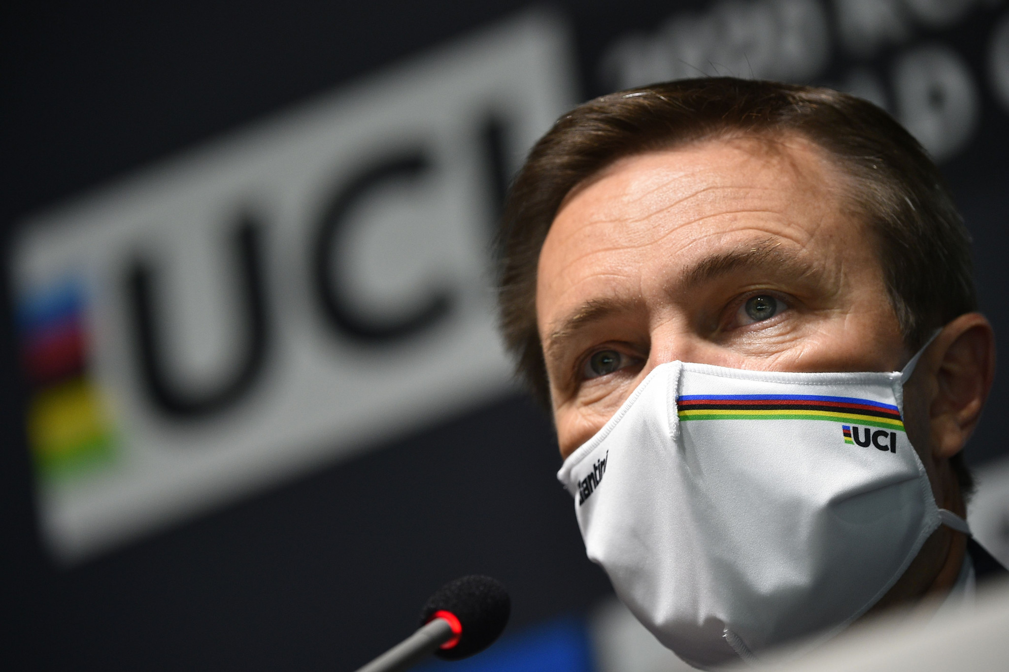 UCI President David Lappartient and praised viewing figures for the 2020 Road World Championships ©Getty Images