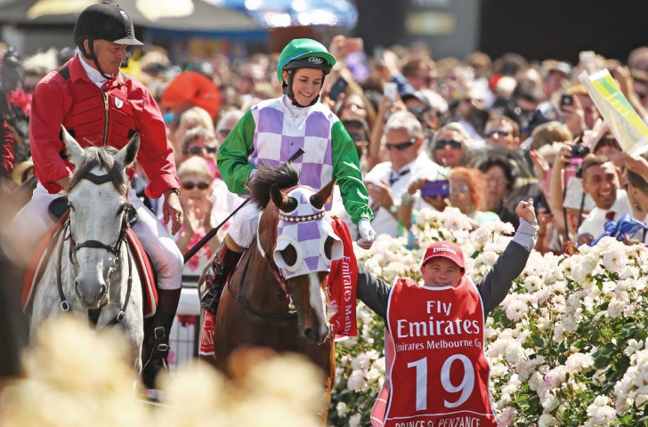 Michelle Payne in the aftermath of her historic victory in last November's Melbourne Cup ©Getty Images