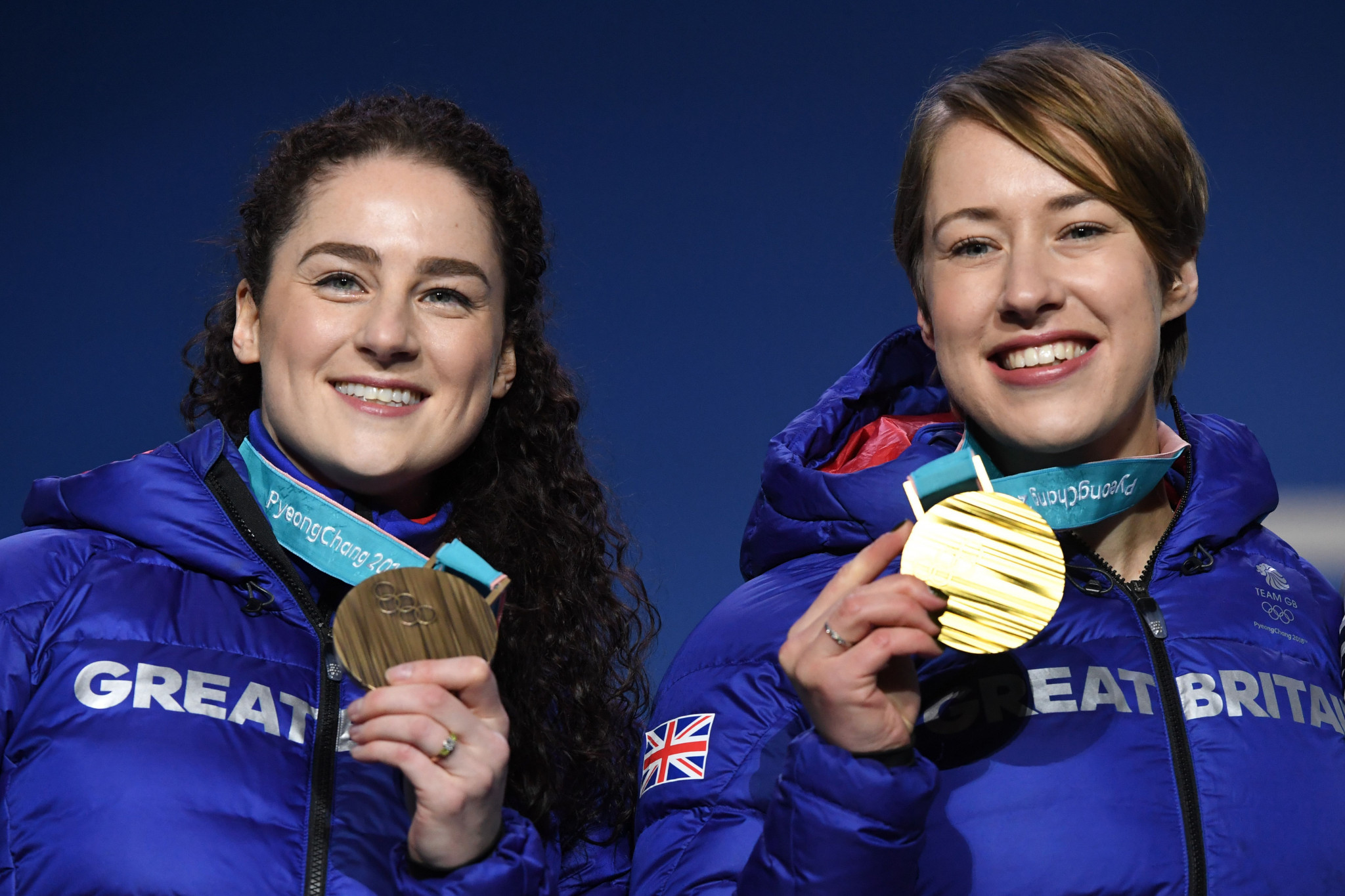 Lizzie Yarnold, right, and Laura Deas clinched gold and bronze respectively in the women's skeleton at Pyeongchang 2018 ©Getty Images