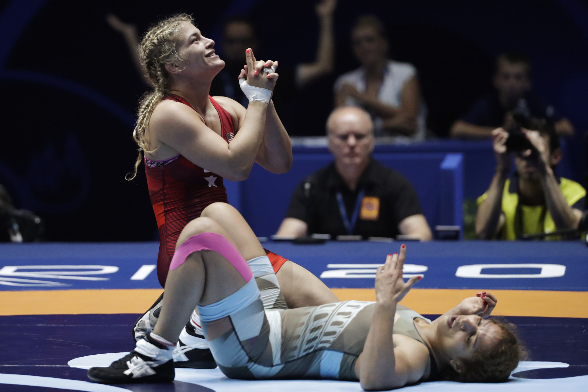Helen Maroulis of the United States celebrates after winning gold at the 2017 World Wrestling Championships ©Getty Images