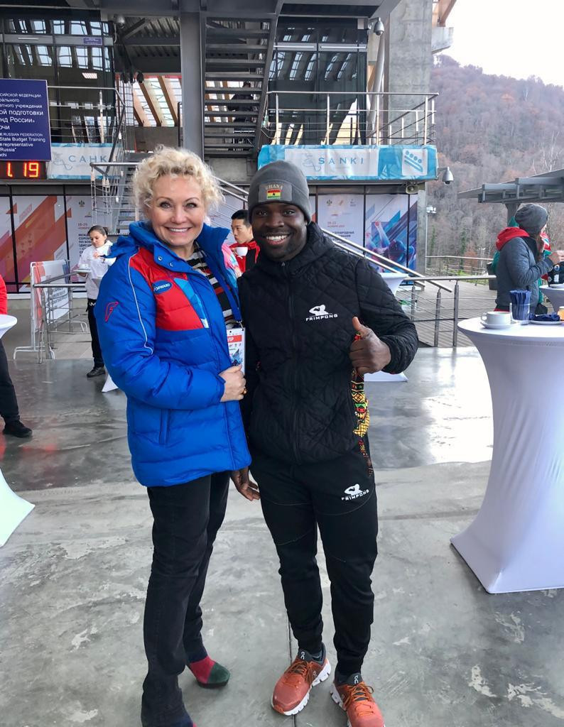 Akwasi Frimpong was invited to train in Sochi by Elena Anikina, President of the Russian Bobsleigh Federation ©RBF
