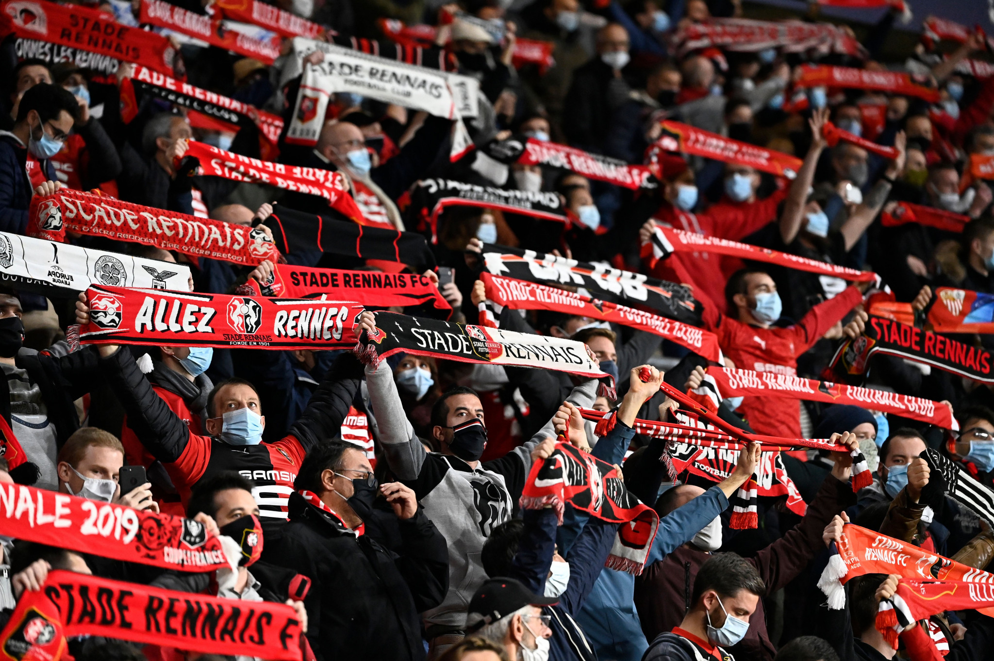 Spectators at the Champions League game between Rennes and Krasnodar were criticised for appearing to breach social distancing rules ©Getty Images