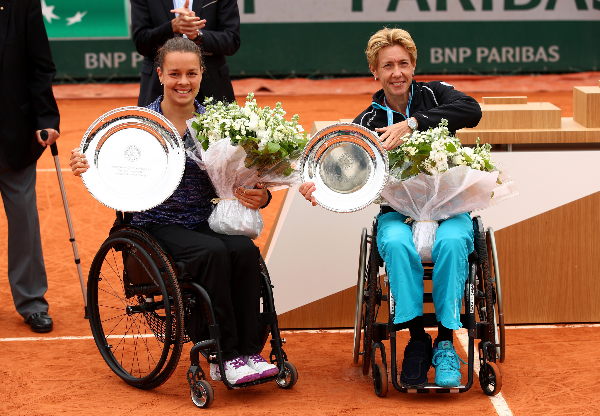 Marjolein Buis, left, won her only major singles title at the French Open in 2016, beating Sabine Ellerbrock of Germany in the final ©Getty Images