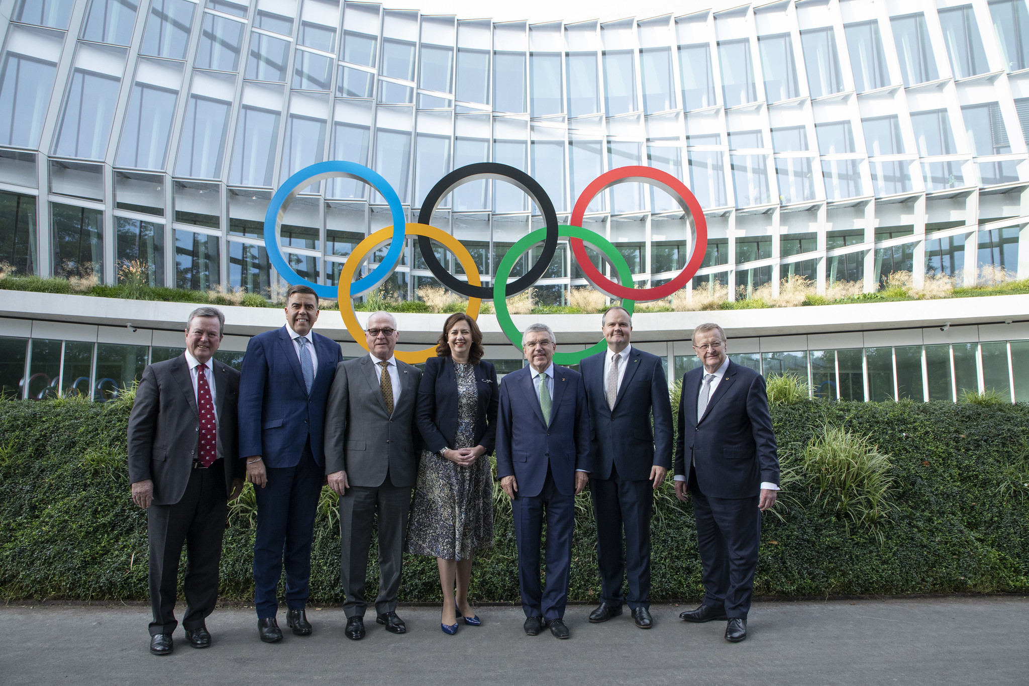 Annastacia Palaszczuk was part of a delegation that met IOC officials, including President Thomas Bach, third from right, in Lausanne last year ©IOC