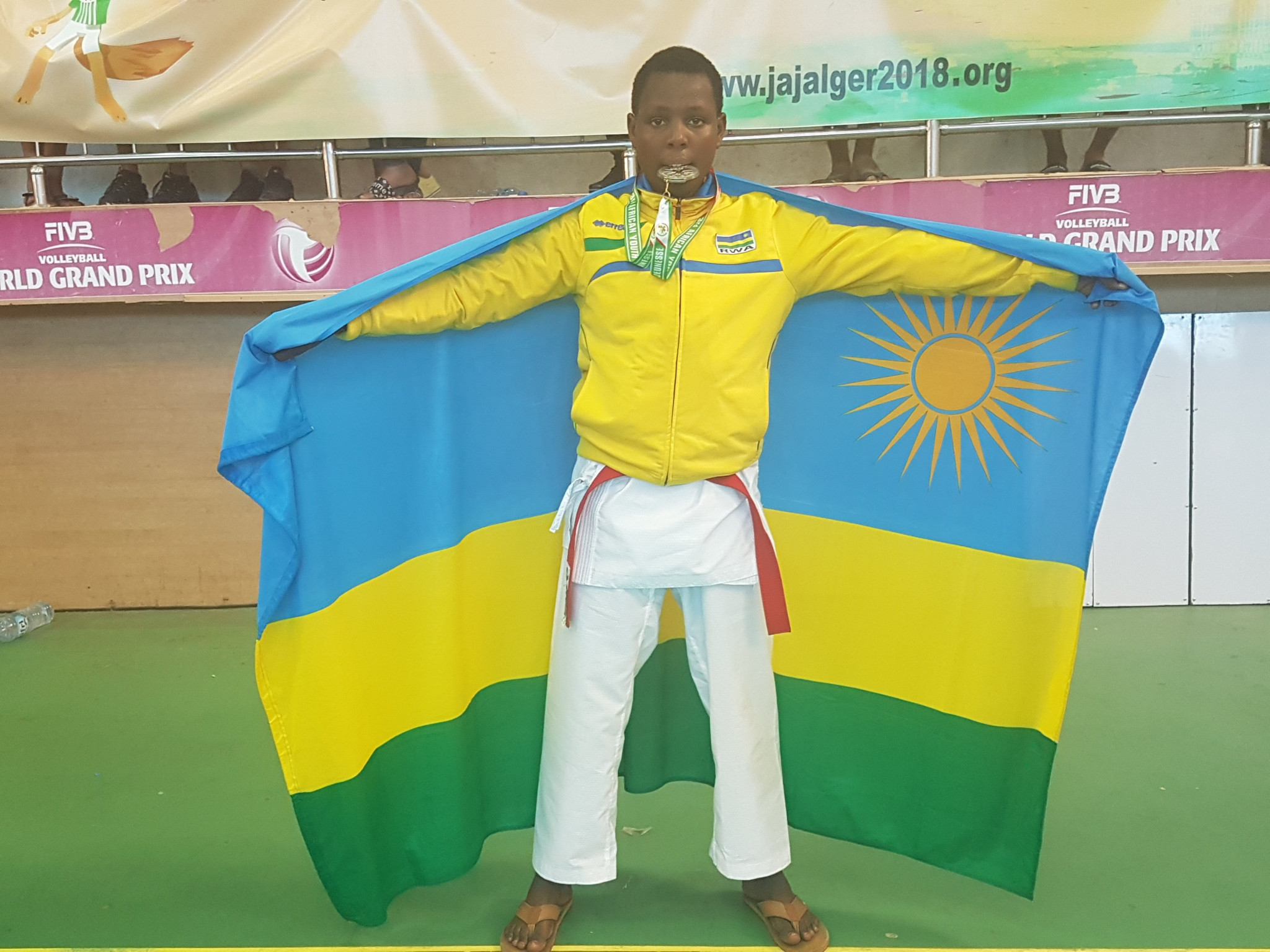 Umunezero Jovia won silver in the individual karate kumite at the 2018 African Youth Games ©RNOSC