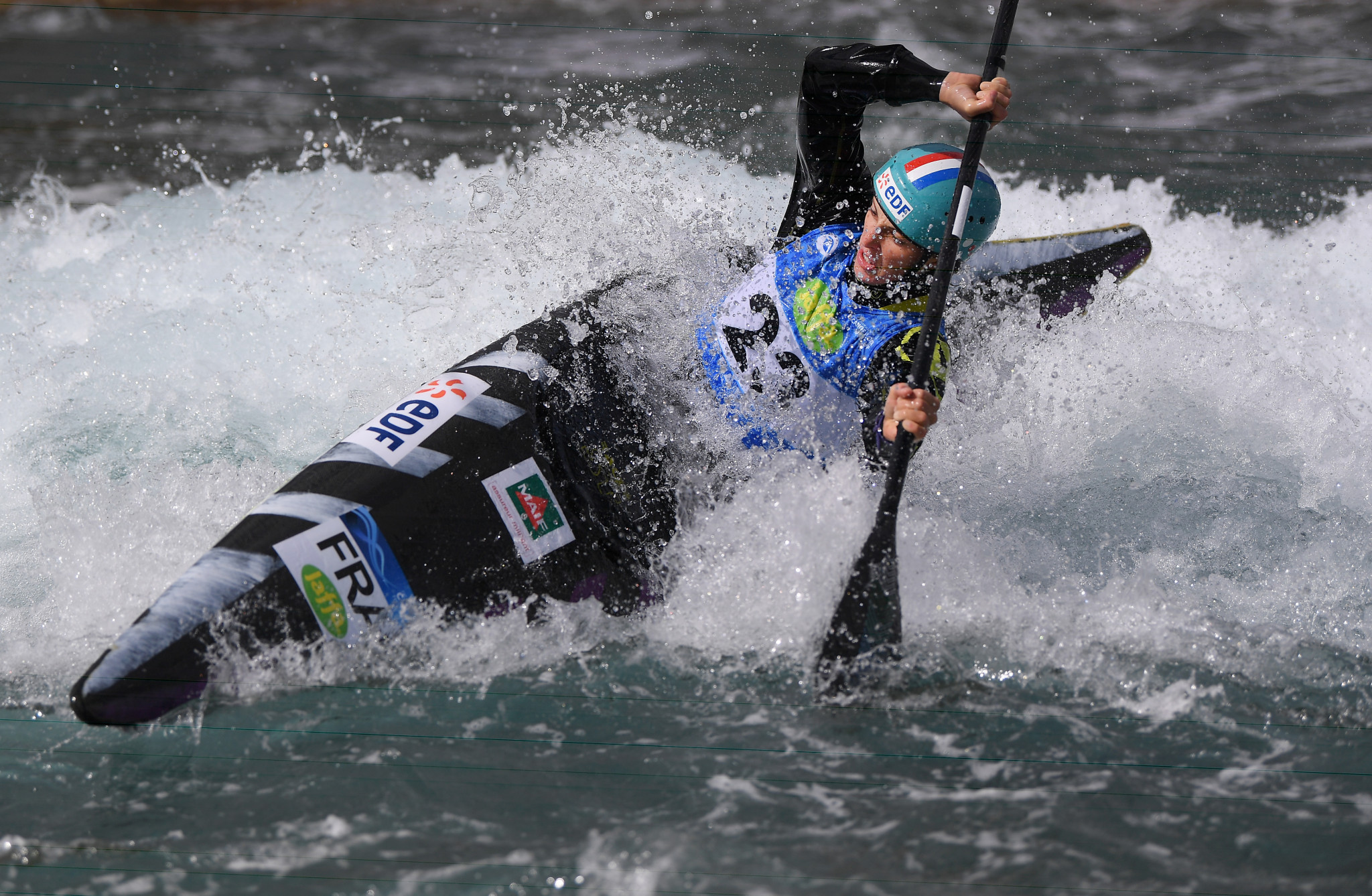 Marie-Zélia Lafont of France won the women's K1 heat at the ICF Canoe Slalom World Cup in Pau ©Getty Images