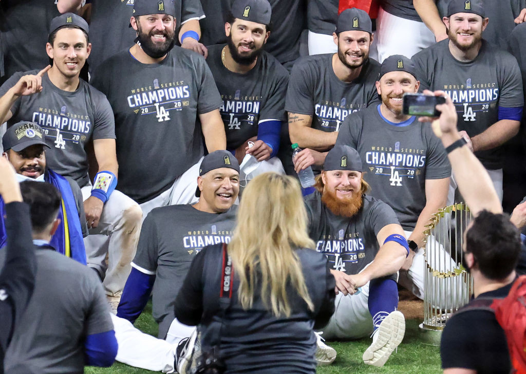 Justin Turner, bottom right, was pictured without a mask despite testing positive for COVID-19 ©Getty Images
