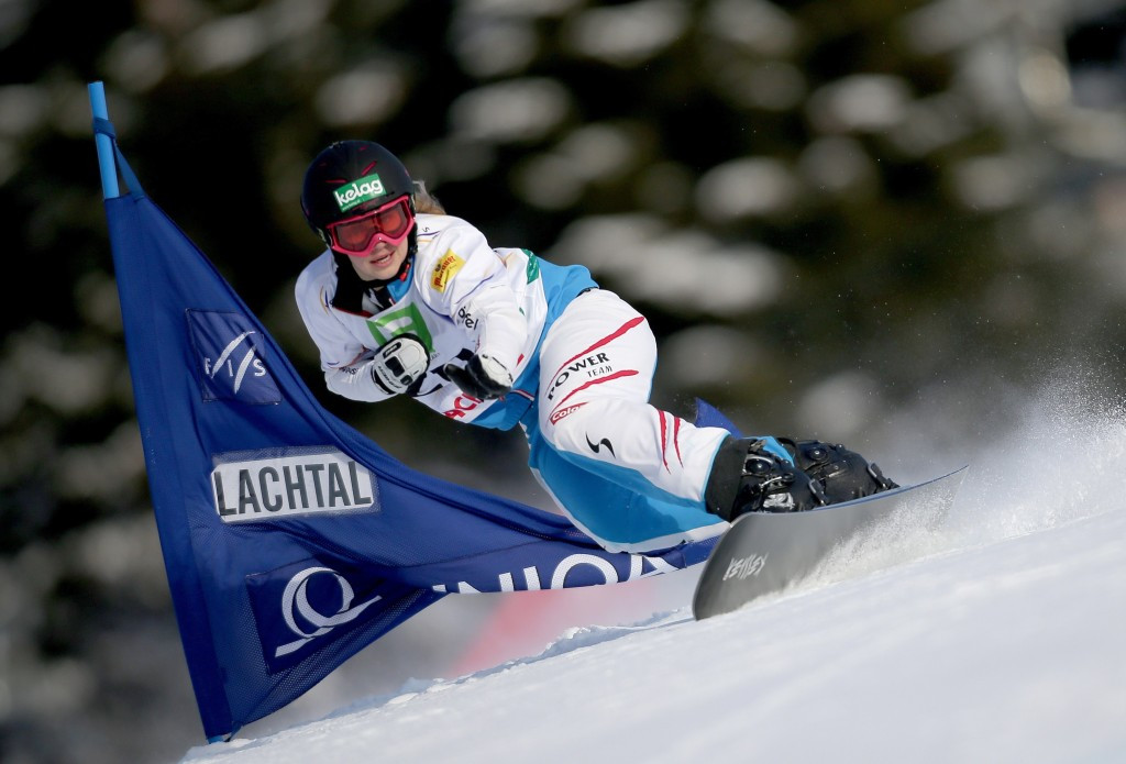 Sabine Schoeffmann (pictured) and team-mate Alexander Payer claimed victory in the third-ever parallel slalom team event of the FIS Alpine Snowboard World Cup ©Getty Images