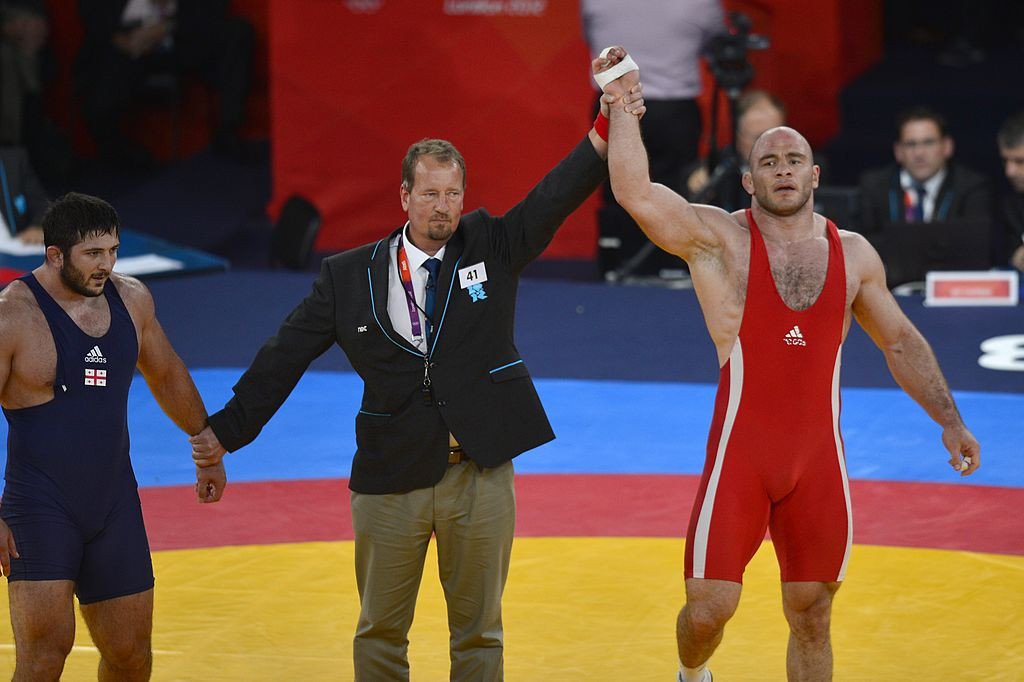 Davit Modzmanashvili, then competing for Georgia, lost the London 2012 120kg final to Artur Taymazov ©Getty Images