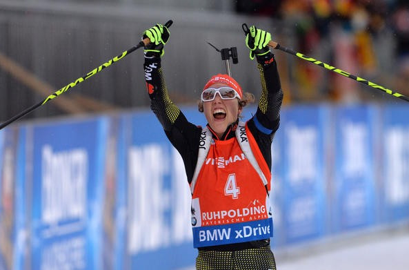 Germany's Laura Dahlmeier won for the third time this season in the women’s 10km pursuit, much to the delight of the home crowd