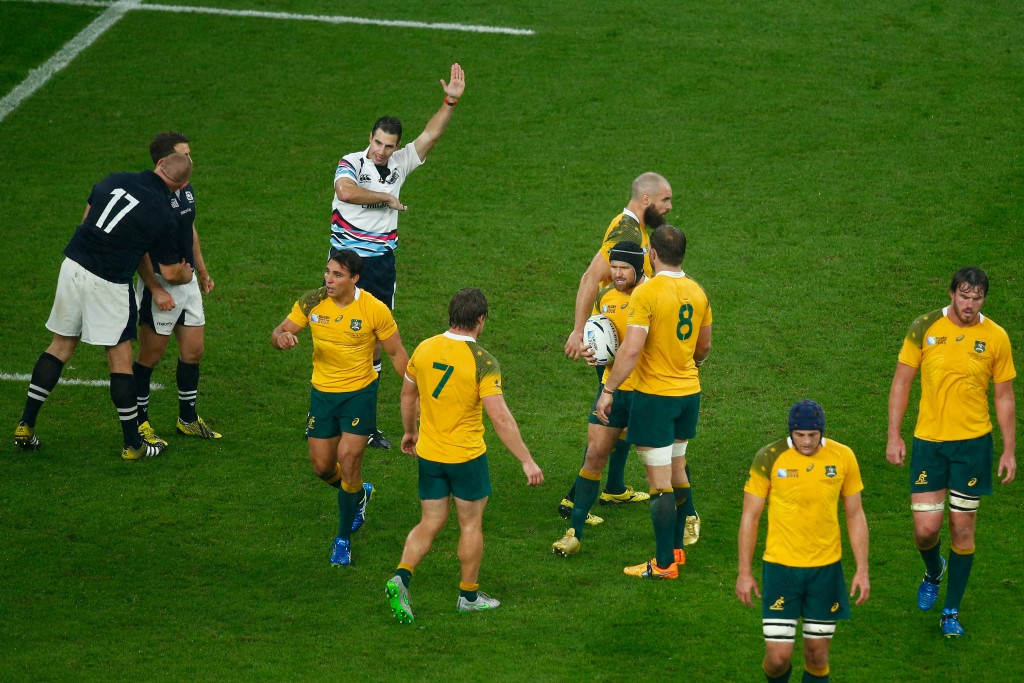 Official Craig Joubert awards Australia a controversial late penalty in their Rugby World Cup quarter final with Scotland