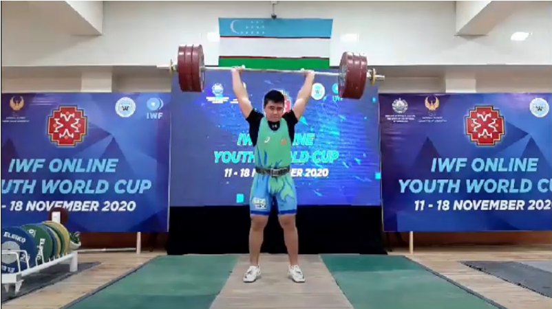 Kurbonmurod Nomozov earned three gold medals at the IWF Online Youth World Cup ©IWF