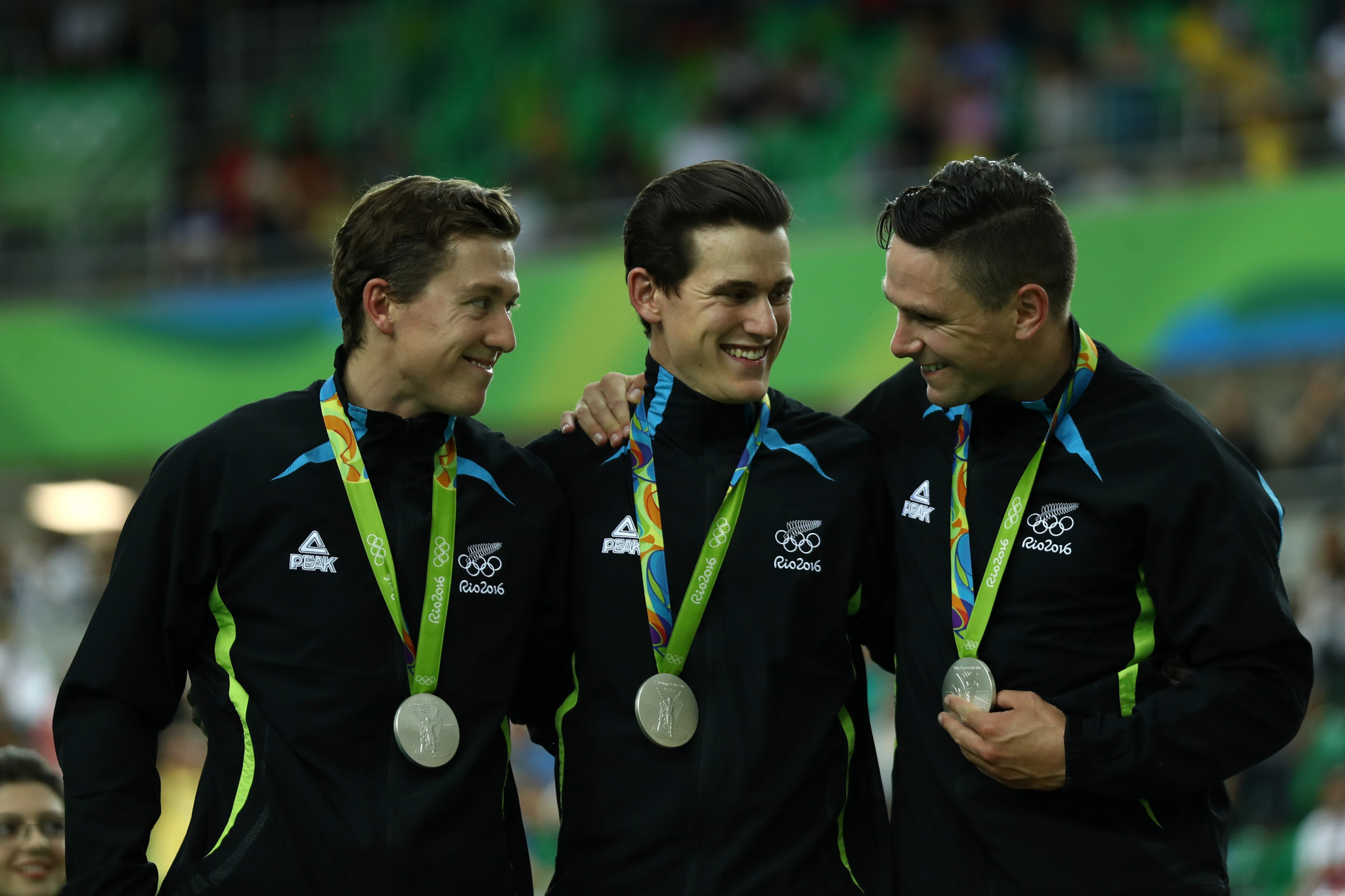 Ethan Mitchell, left, and Sam Webster, centre, have been included in New Zealand's team for Tokyo 2020 after winning team sprint silver at Rio 2016 alongside Edward Dawkins ©Getty Images