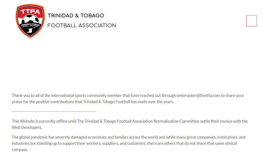 The Trinidad and Tobago Football Association website is currently inaccessible ©thettfa.com