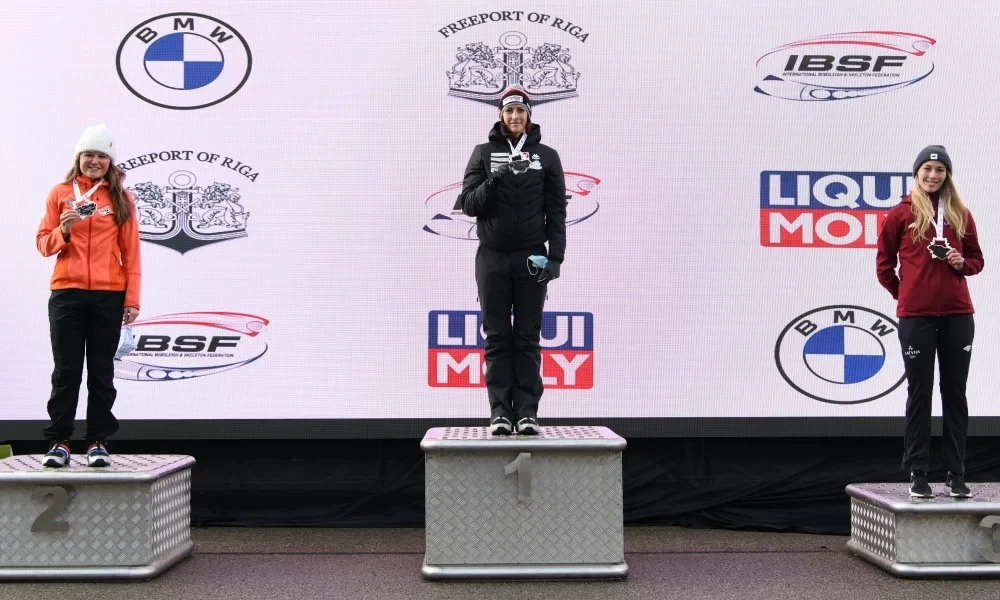 Janine Flock won the first women's skeleton event of the World Cup season ©IBSF