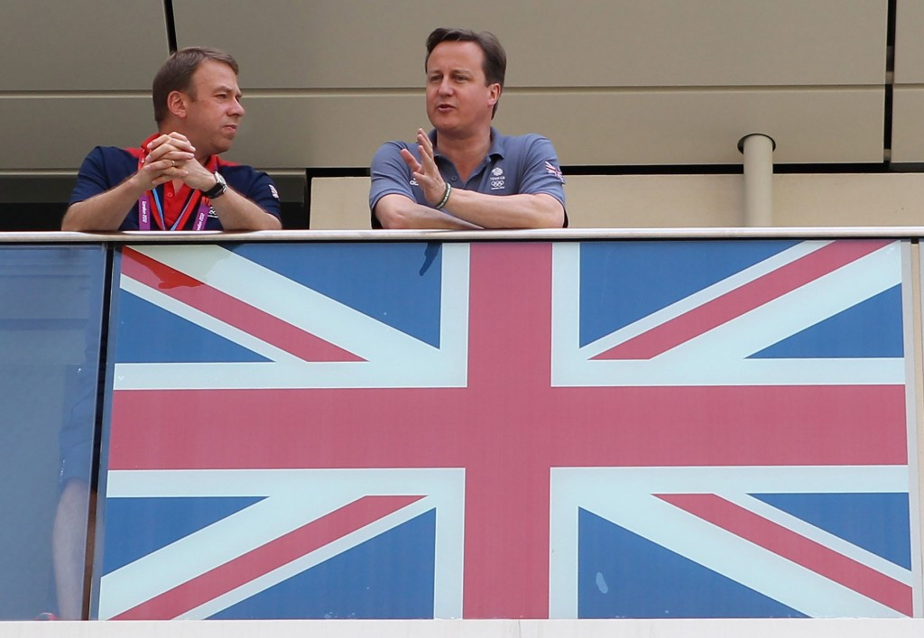 New World Sailing chief executive Andy Hunt pictured with British Prime Minister David Cameron during the London 2012 Olympic Games when he was Chef de Mission of Team GB ©Getty Images
