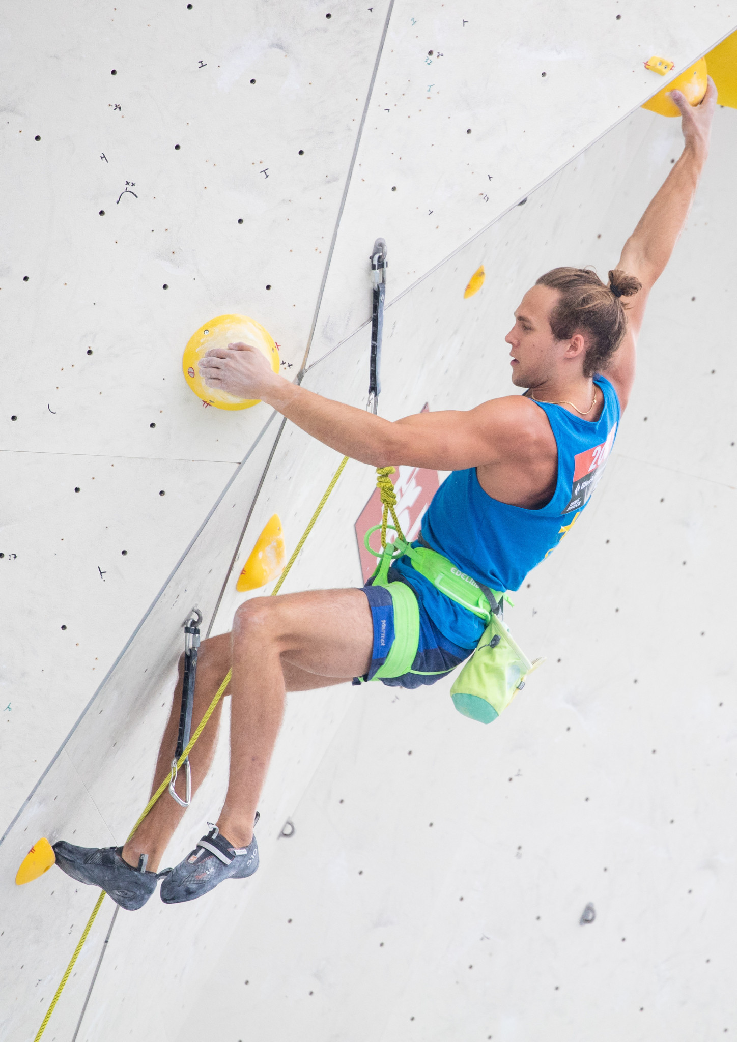 Hannes Puman of Sweden topped the men's lead qualifying at the IFSC European Championships ©Getty Images