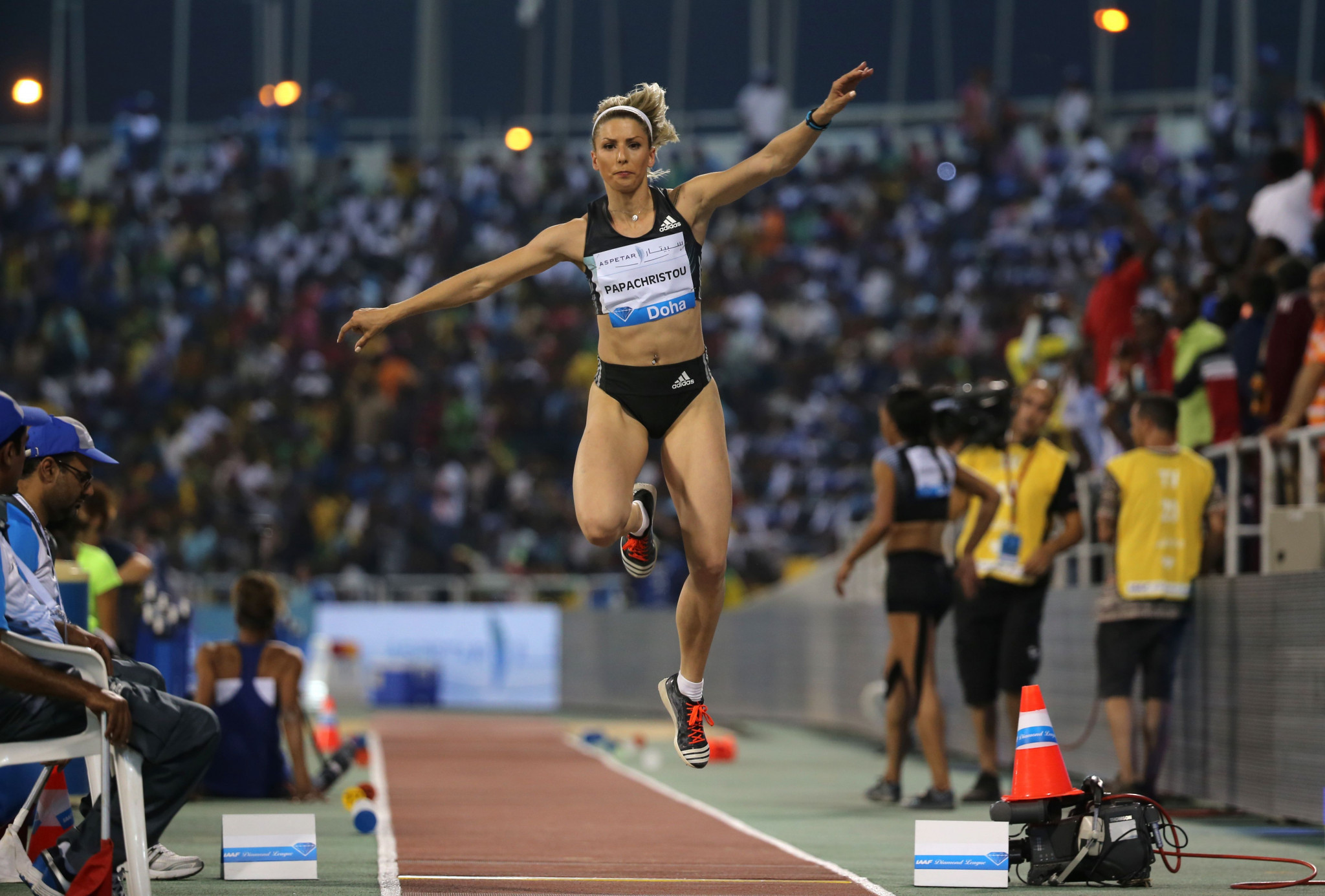 Like her team mate Katerina Stefanidi, Greek triple jumper Paraskevi Papachristou will now not need to repay the bonus she earned for winning bronze at the 2016 World Indoor Championships in Portland, Oregon ©Getty Images