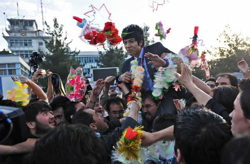 Rohullah Nikpai received a heroes welcome when he returned home to Kabul after winning his second Olympic bronze medal in the taekwondo at London 2012 ©A-NOC