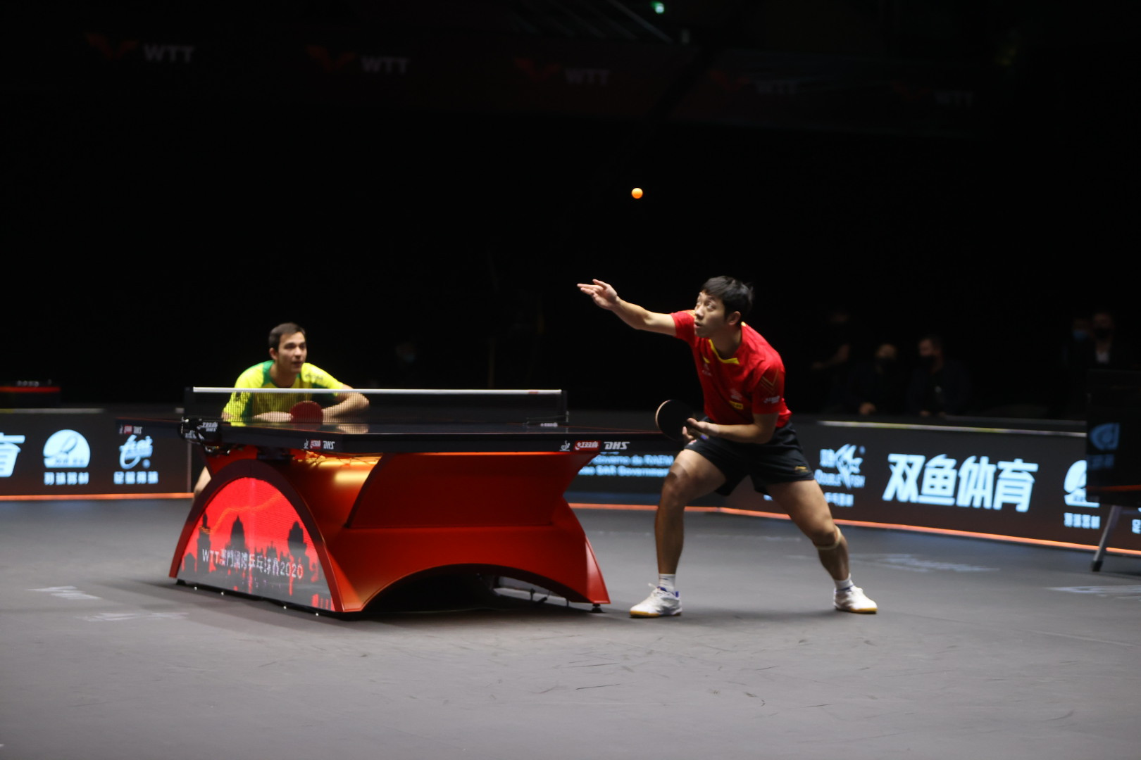 Xu Xin beat Brazil's Hugo Calderano on day one of the tournament in Macau ©ITTF