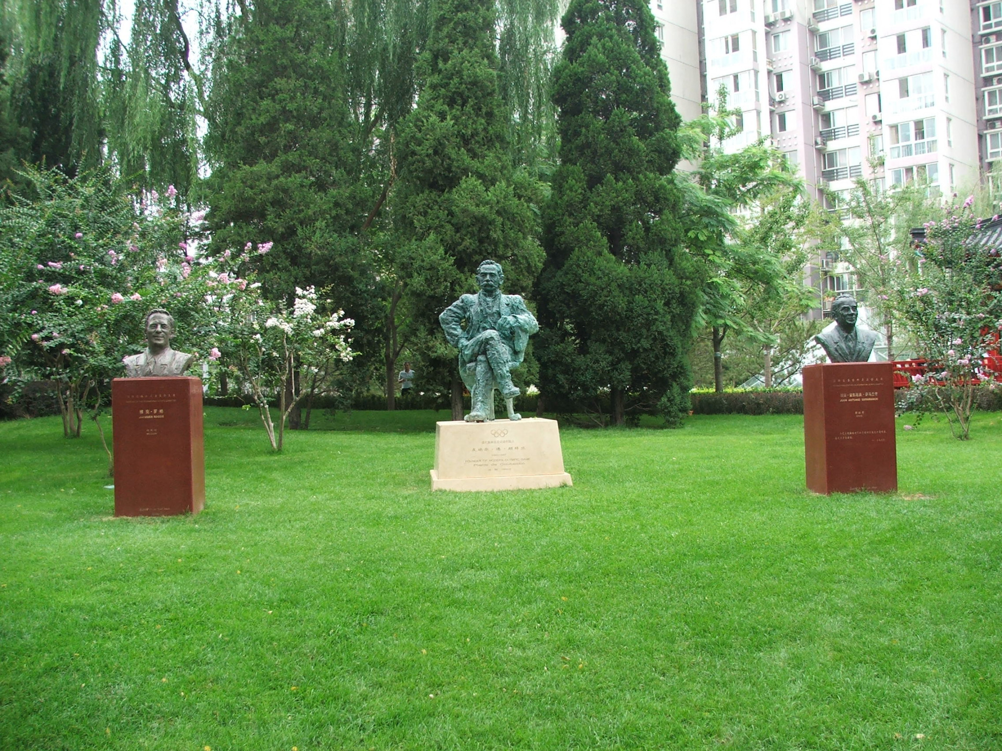 Statues of three former IOC Presidents in Beijing - from left Jacques Rogge, Pierre de Coubertin and Juan Antonio Samaranch ©Philip Barker