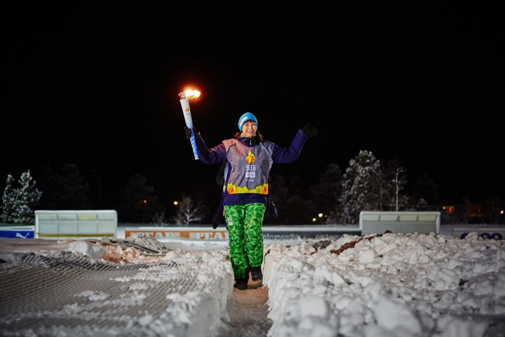 Alta mayor Monica Nielsen was one of the Torch Relay carriers during the event ©Lillehammer 2016