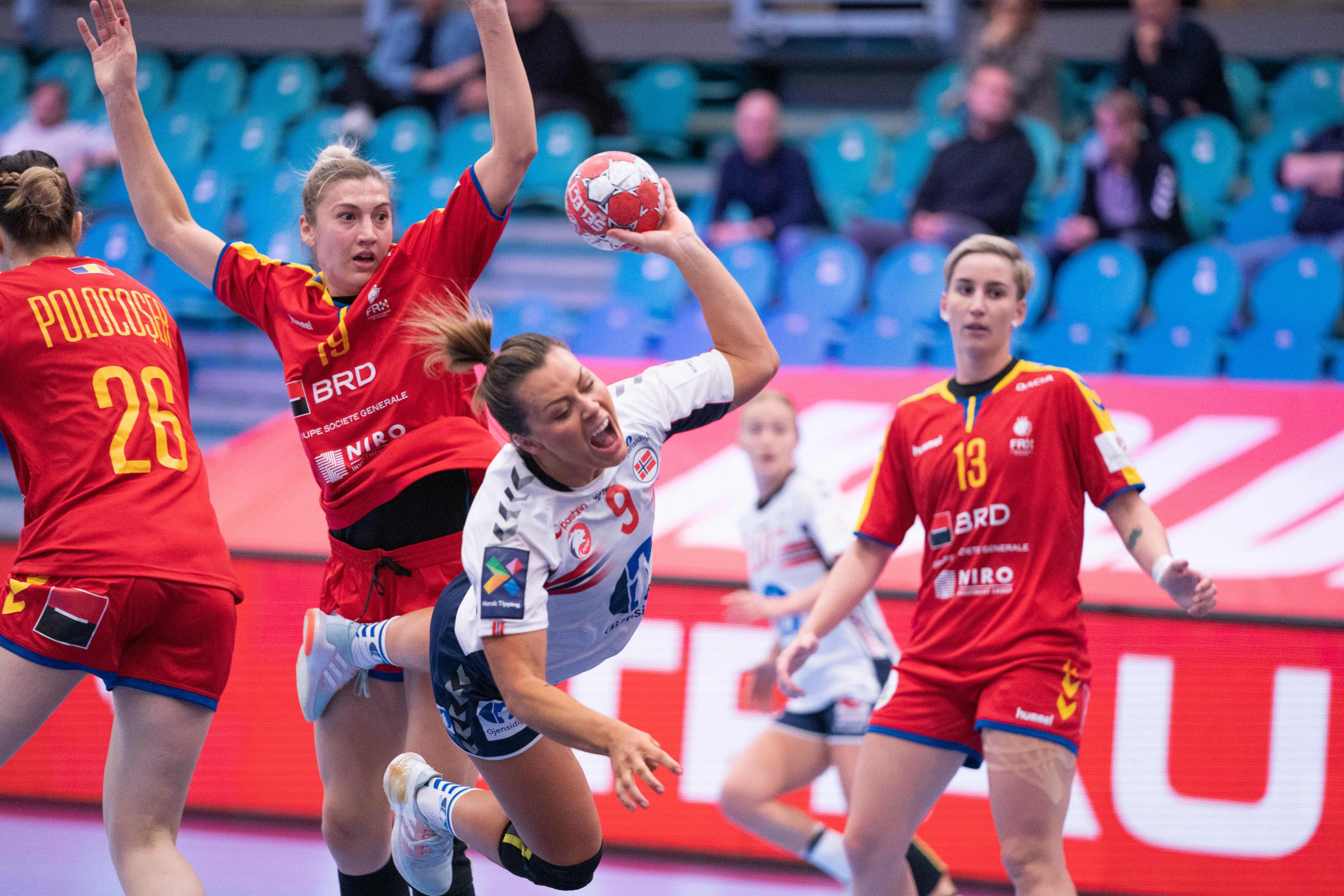 Norway (in white) topped Group D of EHF Euro 2020 after beating Romania in their final preliminary round match ©Getty Images