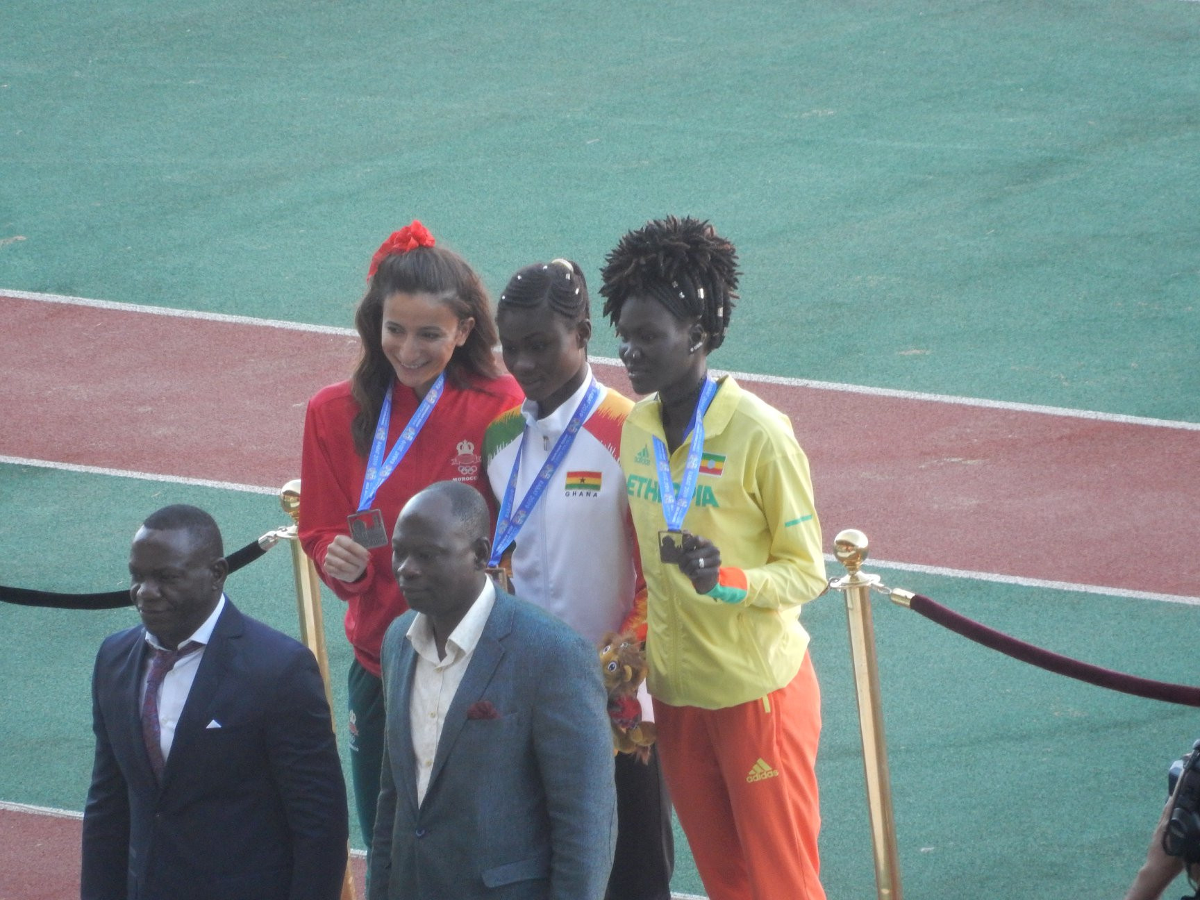 Rose Amoanimaa Yeboah, centre, won one of Ghana's two gold medals at the 2019 African Games in Rabat with victory in the women's high jump ©Facebook