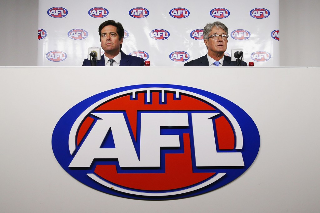 Australian Football League chief executive Gillon McLachlan (left) has revealed no further action will be taken against Essendon despite 34 of its past and present players being banned for doping ©Getty Images