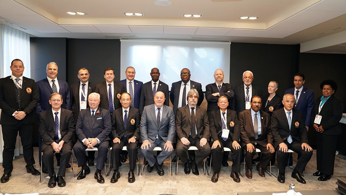 Zhastalap Sanauov, fifth from left on the top row, was a member of the World Karate Federation Executive Committee ©WKF