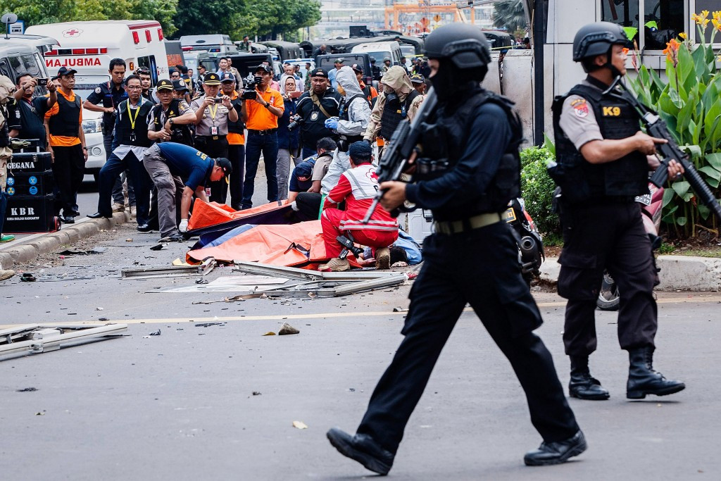 Attacks have left at least six people dead in Jakarta 