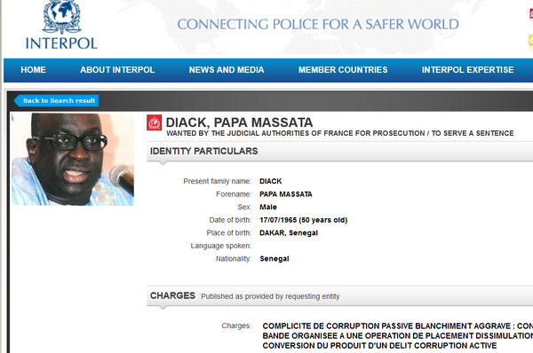 An Interpol notice calling for Papa Massata Diack's arrest ©Interpol