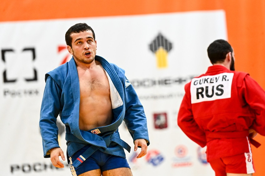 Sarbon Ernazarov defeated Russian Ramed Gukev in the 74-kilogram final to win gold at the FIAS Sambo World Cup ©Getty Images