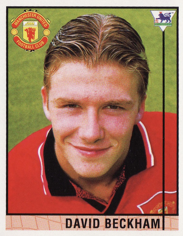 David Beckham first appeared on a Panini sticker as a 21-year-old in 1996 when playing for Manchester United ©Twitter