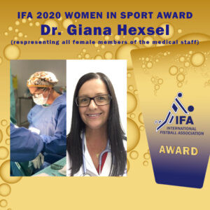 IFA Medical Commission chair Giana Hexsel was honoured as a representative of all female members of medical and nursing staff ©IFA